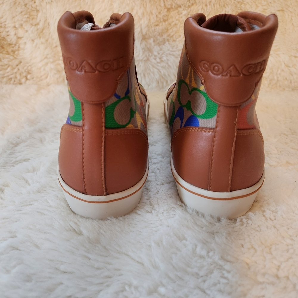 Coach CitySole High Top Platform Sneakers Rainbow Signature Canvas Pride Sz 6.5 - Picture 4 of 14